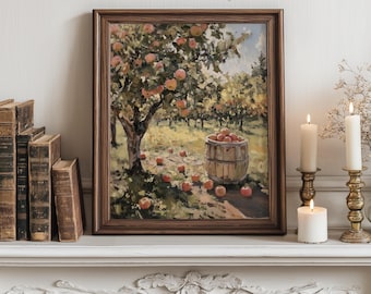 Rustic Apple Orchard Painting - Vintage Style Printable Art, Earthy Farmhouse Decor, Fall Harvest Scene, Cottagecore Wall Art 273