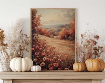 Rustikale Herbst Landschaft Kunstdruck Herbst Wildblumen Feld Malerei Land Wand Kunst gemütlich Herbst Dekor druckbare digitaler Download