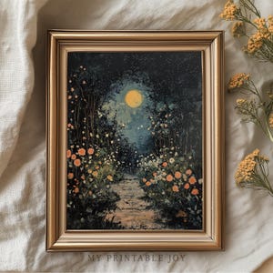 Magical Moonlight and Wildflowers - Enchanted Forest Wall Art, Cottagecore Spring Printable, Whimsical Nature Painting Decor 105