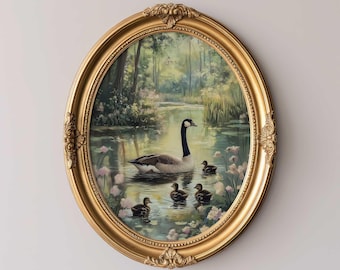Family of Gooses in Spring Pond - Cottagecore Animal Wall Art, Spring Nature Painting, Printable Rustic Wildlife Decor, Ducklings Print 22