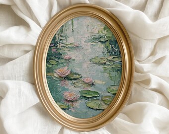 Serene Pond with Lily Pads Printable Wall Art - Cottagecore Nature Scene, Tranquil Reflection, Neutral Pastel Decor, Digital Download 795
