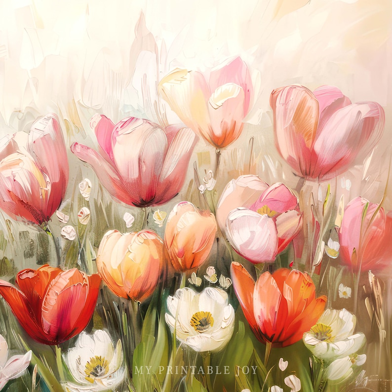 Tulips Field | Landscape Print | Vintage Farmhouse Wall Art | Spring ...