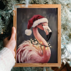 Vintage Christmas Flamingo Wall Art Pink Santa Holiday Decor Tropical Christmas Digital Download Festive Flamingo Rustic Wall Art Printable