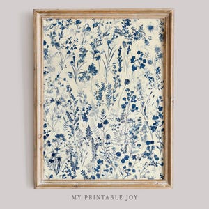 Chinoiserie Floral Wall Art Vintage Blue Botanical Print Elegant Watercolor Flowers Cottagecore Shabby Chic Home Decor Digital Download