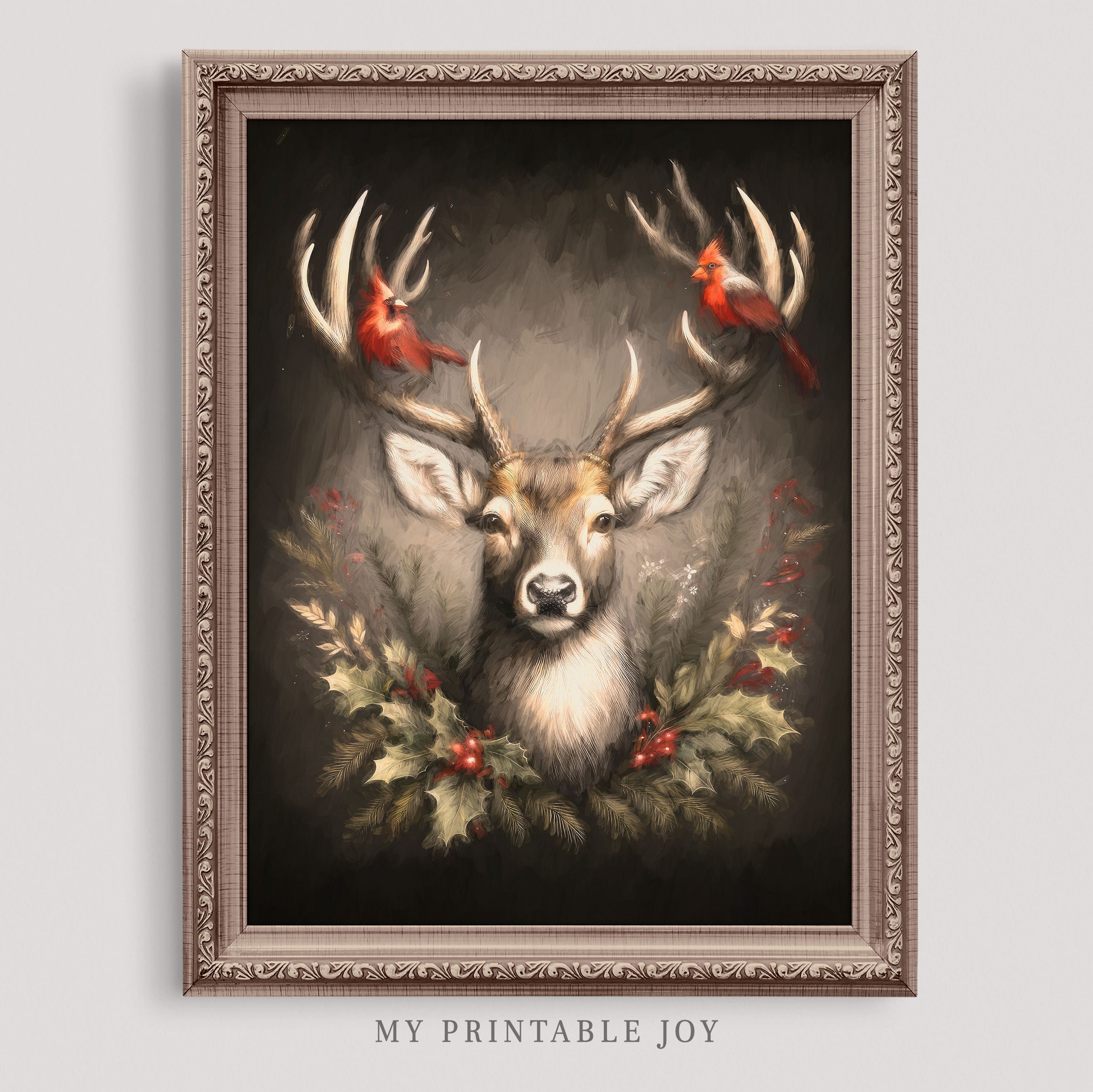 Winter Deer Vintage Printable Wall Art | Cardinal Memorial Art ...