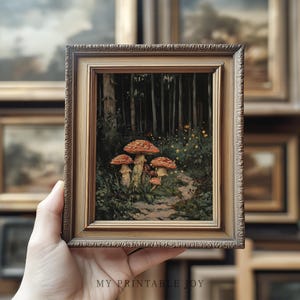 Camino de hongos Bosque encantado - Arte mural de bosque otoñal Pintura de hadas estilo cottagecore Decoración rústica de otoño Bosque espeluznante imprimible 85 imagen 6