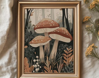 Cottagecore Mushroom Printable - Cozy Botanical Art, Neutral Woodland Decor, Vintage Inspired Toadstool Art, Earthy Print, Download 846
