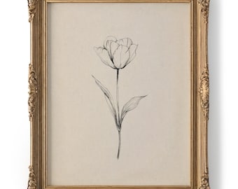 Weiße Tulpe Blumen Zeichnung - Minimal Tinte Botanische Skizze Vintage Blumen druckbare neutrale rustikale Natur Wandkunst 56