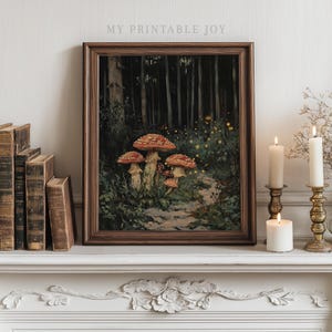 Camino de hongos Bosque encantado - Arte mural de bosque otoñal Pintura de hadas estilo cottagecore Decoración rústica de otoño Bosque espeluznante imprimible 85 imagen 7
