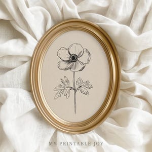Cottagecore Anemone Blumen Druck - Einfache Tinte Botanische Zeichnung Vintage Blumen Wandkunst Erdige Natur Illustration 40