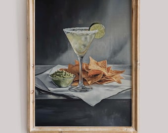 Margarita with Nachos Painting - Printable Kitchen Bar Wall Art, Tropical Food and Drink Scene, Rustic Summer Party Decor 18