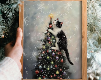 Christmas Cat Wall Art Funny Holiday Decor Digital Download Cute