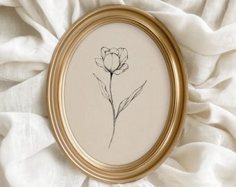 Weiße Tulpenblüte Skizze - Botanische Blumenzeichnung Cottagecore Vintage Floral Printable Neutrale rustikale Wandkunst 57