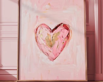 Heart Art Abstract Painting - Printable Romantic Pink Decor, Soft Colors & Cozy Valentine Wall Art, Elegant Impasto Textures  697