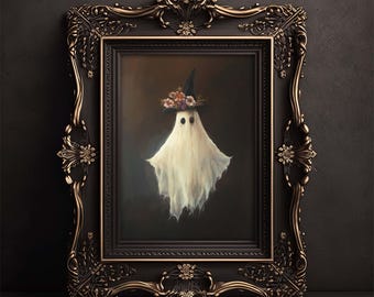 Witchy Boho Ghost Art Print Halloween Print, Cute Witchy Boho Ghost, Printable Wall Art Vintage Spooky Halloween Decor Instant Download