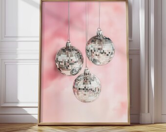 Diskokugel Wandkunst Pink Ästhetische Digitaldruck Party Dekoration für Geburtstagsfeiern und Silvester 2025 Modernes Raumdesign