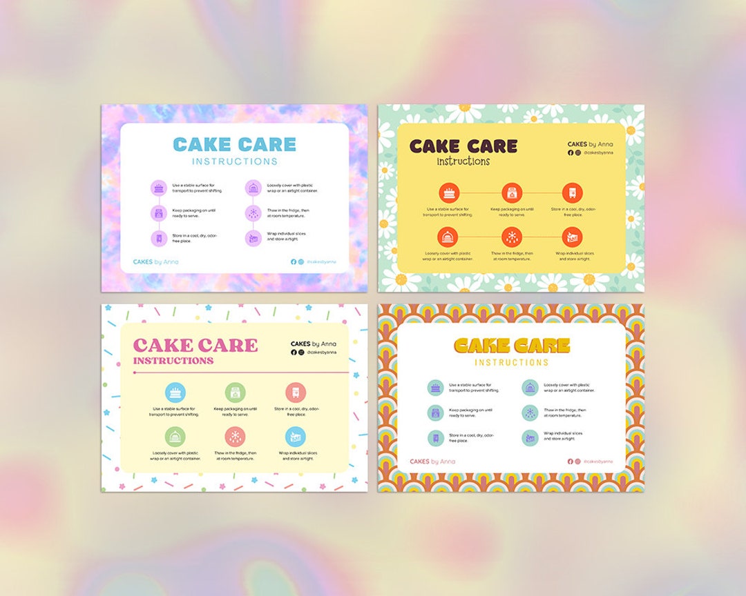 Cake Care Card Cake Care Cake Guide Cake Storage Etsy