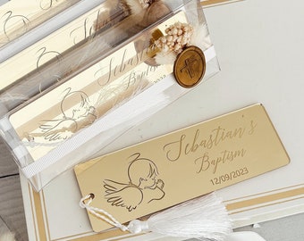 Personalized Baptism Bookmark, Gold Cross, Christening Favor
