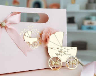 Gold Mirror Baby Stroller Magnet Favors, Baby Carriage Magnets, Baby Carriage Welcoming Favors, Baby Shower Favors, Gender Reveal Party Gift