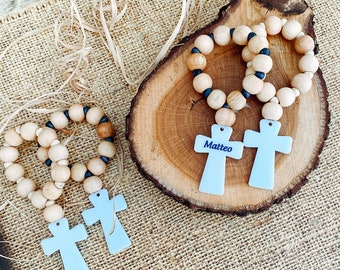 Mini Rosary Favors, Wooden Rosary Favors, Baptism Wooden Cross