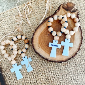 Mini Rosary Favors, Wooden Rosary Favors, Baptism Wooden Cross, First Holy Communion, Christening Rosary, Rosary Beads