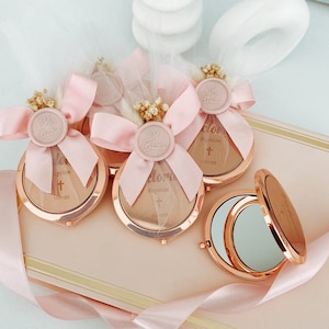 Bautismo personalizado favorece niña, espejo compacto de oro rosa, favores de bautizo, Recuerdos Bautizo, recuerdo de bautismo, Taufe, Bomboniere Battesimo