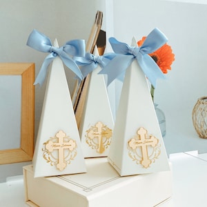 Boîtes de cadeaux de baptême, Boîte cadeau de baptême personnalisée, Boîte de bonbons, Décorations de baptême, Cadeau de première communion
