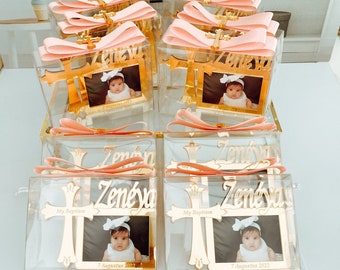 Baptism Gift, Personalized Baptism Frame Favor, Christening Favors, Custom Photo Gift For Guest With Mirror Frame, Cross Baptism Favors