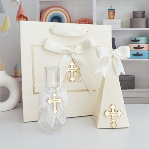 Set de regalo de botella de agua bendita, botella de agua bendita, caja de dulces y bolsa de regalo, Aqua Bendita, Bomboniere Battesimo, favores de bautismo, favores de agua bendita