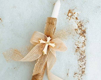 Personalized Christening Candle, Rustic Baptism Taper Candle