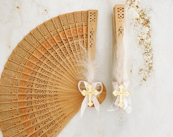 Wood Hand Fan Favors - First Holy Communion Favors for Girl - Baptism Favors for Girl - Christening Favors - Mi Bautizo Favors - Rustic Gift