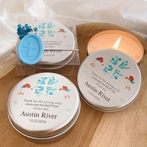 Baptism Candle Boy and Girl, Baptism Scented Candle Favors, Baptism Candle Favors With Tin Box, Candle Christening Favors, Communion Favors