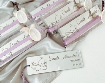 Personalized Baptism Bookmark, Silver Cross, Christening Favor