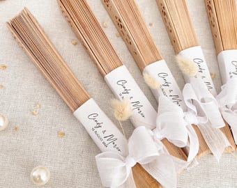 Personalized Sandalwood Hand Fan with Ribbon, Wedding Favor