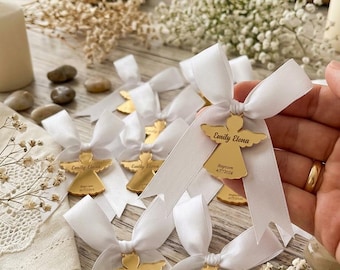 Baptism Tag: Gold Mirror Acrylic Angel, Custom Engraved