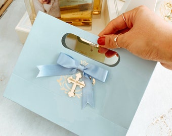 Gepersonaliseerde blauwe bedankzakje, doop, eerste communie, doopcadeau
