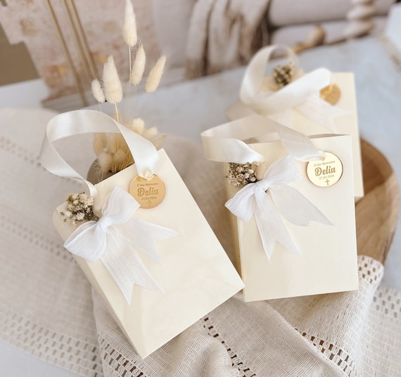 30x Baby Shower Christening Favour Bags With Ties & Tags - Clear Cellophane Peach