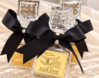 Zamzam-presentflaskor med svart rosett, glasflaskor med Kaba-design, Umrah-gåvor, Hajj Mubarak-presenter