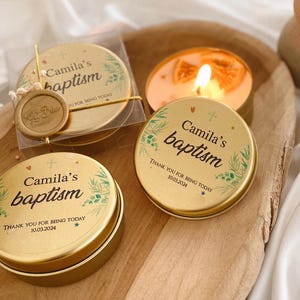 Baptism Candle Boy and Girl, Baptism Scented Candle Favors, Baptism Candle Favors With Tin Box, Candle Christening Favors, Communion Favors