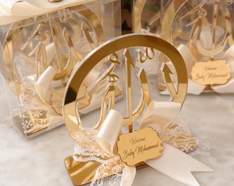 Personalized Allah Acrylic Mirror Baby Shower Favor, Islamic Baby Shower Gift, Aqiqah Favor, Muslim Baby Keepsake, Custom Name