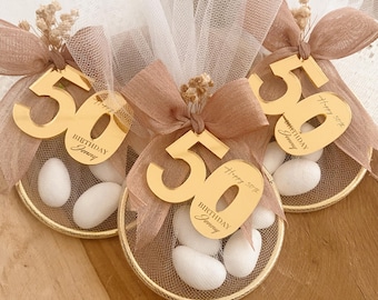 Personalisierte Geburtstagsgeschenke für Erwachsene, Goldgeburtstags-Süßigkeitsgeschenke, personalisiertes Gastgeschenk 30., 40., 50., 80., 70., 90., 100
