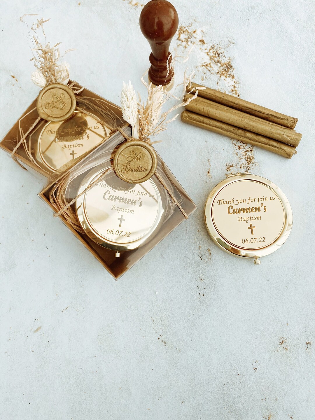 Personalized Compact Mirror With Gift Boxes, Christening Favors