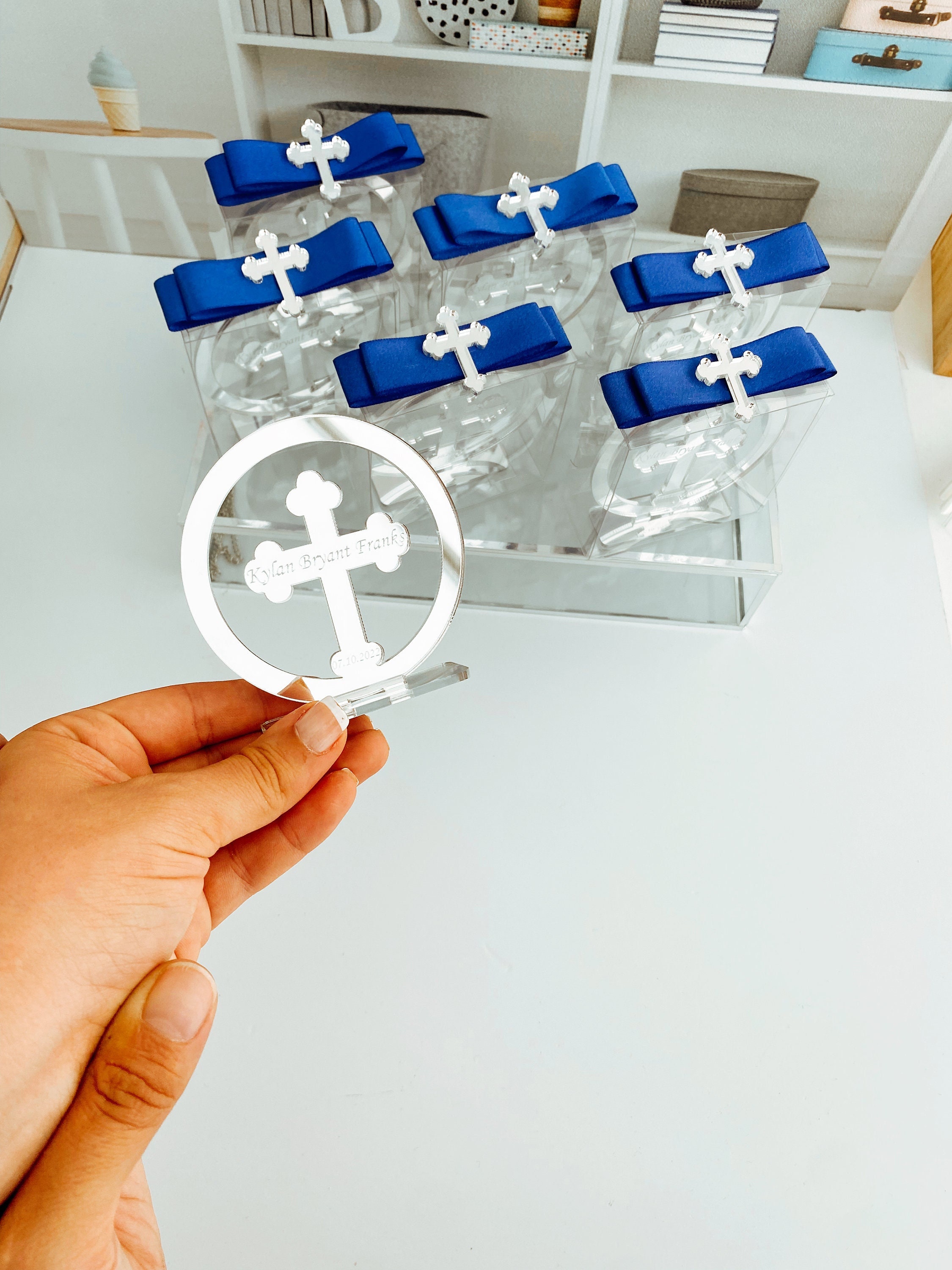 Baptism Favors With Stand, Baptism Decorations, Christening Favor, Communion Favors, Recuerdos de Bautizo, Personalized Cross Baptism