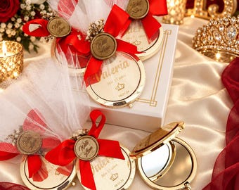 Guld kompakt spegel, Mis Quince Años, Quinceañera Party Presents, Sweet 16 Party Favors
