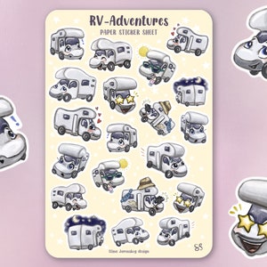 Arkusz naklejek - RV ADVENTURES - Śliczne naklejki do dziennika, planera, rękodzieła, laptopa, albumu, pamiętnika z podróży. Kamper, samochód kempingowy, van