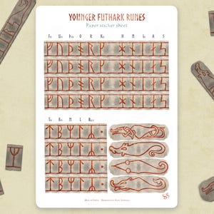 Hojas de pegatinas - RUNAS DE FUTHARK JOVEN - ¡Escribe con runas! Diario, agenda, historia, manualidades, nórdico, scrapbooking, papelería, cartas