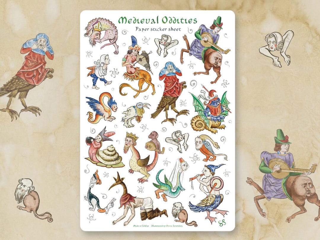 Sticker Sheet - MEDIEVAL ODDITIES- Funny Whimsical Historical Stickers ...