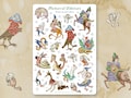 Sticker sheet - MEDIEVAL ODDITIES- Funny whimsical historical stickers for journaling, planner, craft, scrapbook. Fantasy monster marginalia product logo