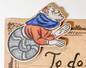 Holzmagnet - MITTELALTERLICHER SCHNECKENMANN - Umweltfreundlicher Marginalia-Kühlschrankmagnet. Lustige historische Kuriositäten für die Küche!