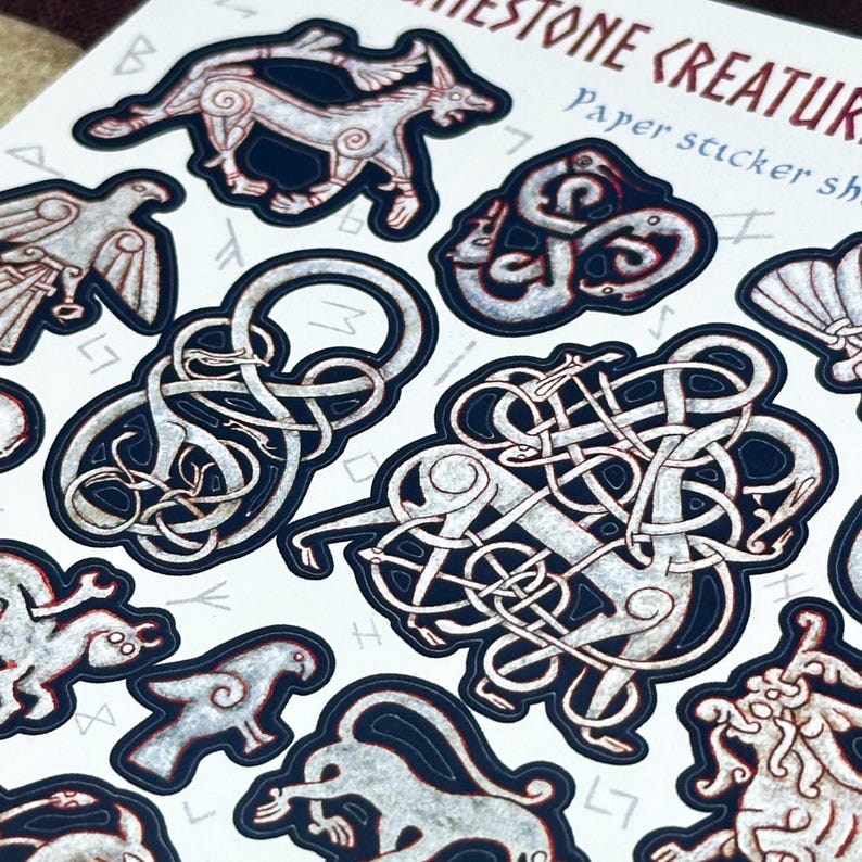 Sticker Sheet - RUNESTONE Creatures and Beasts - GRAY - Journaling ...